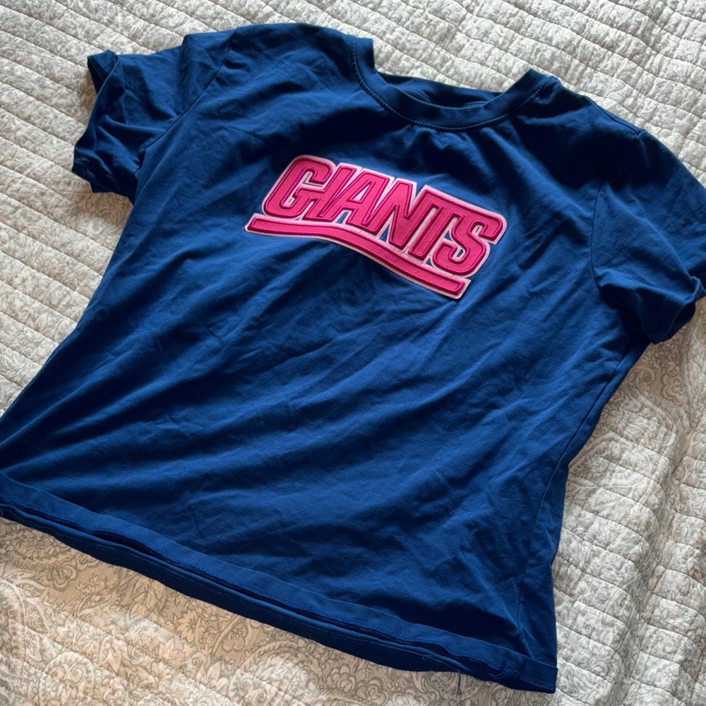 Women’s New York Giants Blue T-Shirt with Pink Giants Logo